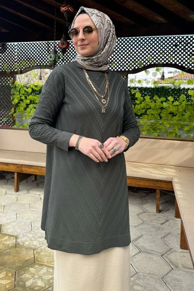 Damla Triko Tunik Haki - Resim 2
