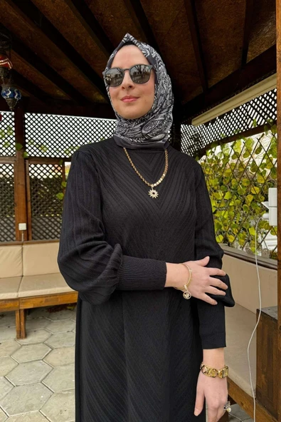 Yağmur Triko Elbise Siyah ürün görseli 1