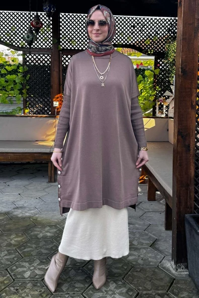 Sevda Triko Tunik Sütlü Kahve - Resim 2