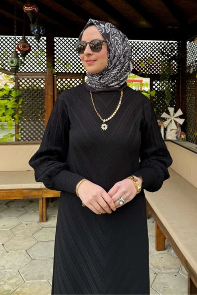 Yağmur Triko Elbise Siyah - Resim 3