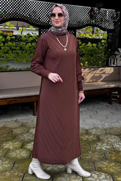 Yağmur Triko Elbise Kahve - Resim 5
