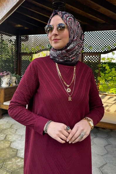 Damla Triko Tunik Bordo - Resim 2
