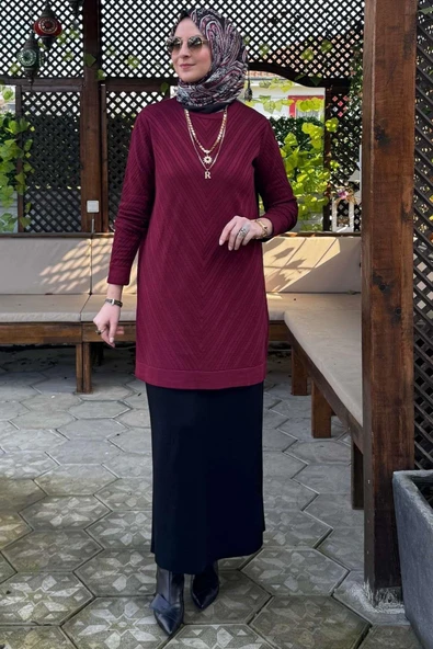 Damla Triko Tunik Bordo - Resim 6