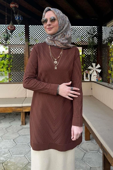 Damla Triko Tunik Kahve - Resim 5
