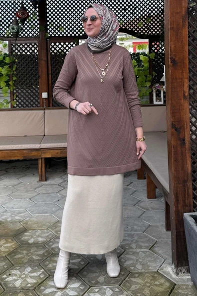 Damla Triko Tunik Sütlü Kahve ürün görseli 1