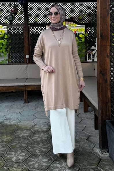 Sevda Triko Tunik Bej - Resim 5