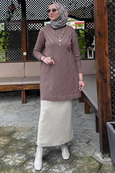 Damla Triko Tunik Sütlü Kahve - Resim 4
