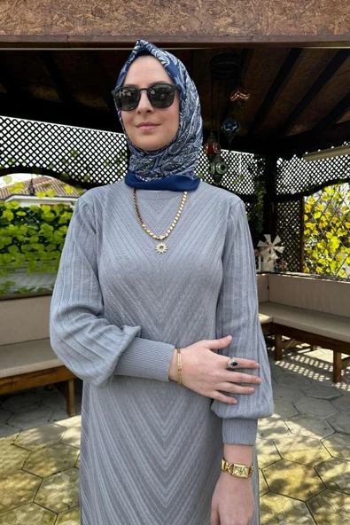 Yağmur Triko Elbise Gri ürün görseli 1