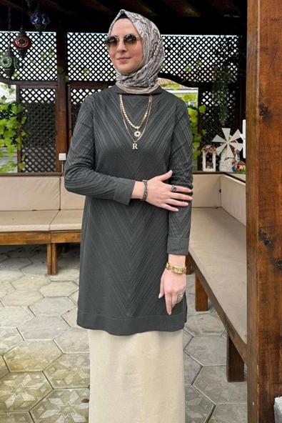 Damla Triko Tunik Haki - Resim 3