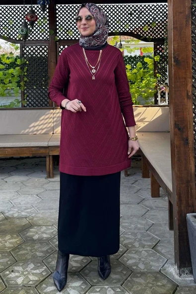 Damla Triko Tunik Bordo - Resim 8
