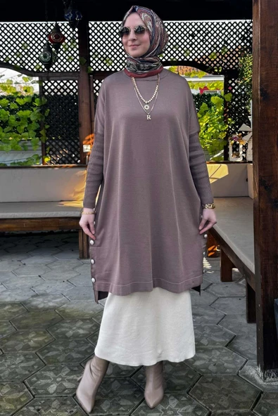 Sevda Triko Tunik Sütlü Kahve - Resim 3