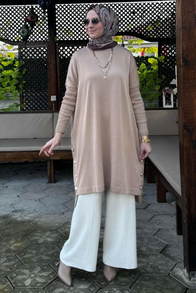 Sevda Triko Tunik Bej - Resim 3