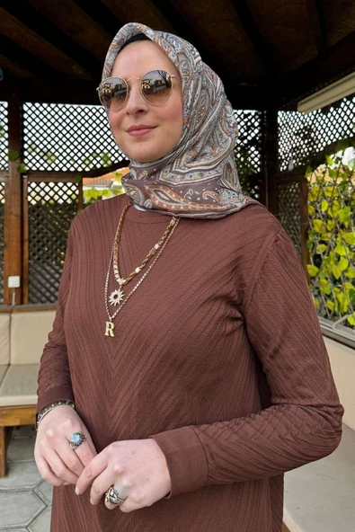Damla Triko Tunik Kahve - Resim 4