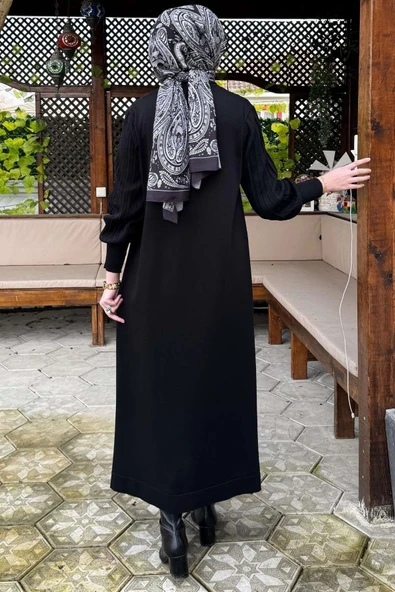Yağmur Triko Elbise Siyah - Resim 5