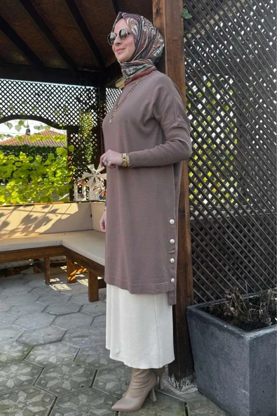 Sevda Triko Tunik Sütlü Kahve - Resim 4