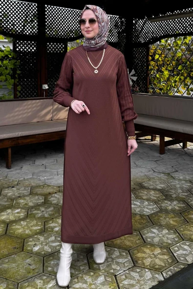 Yağmur Triko Elbise Kahve - Resim 8
