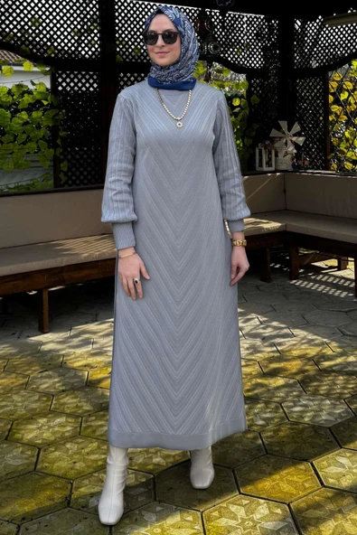 Yağmur Triko Elbise Gri - Resim 8