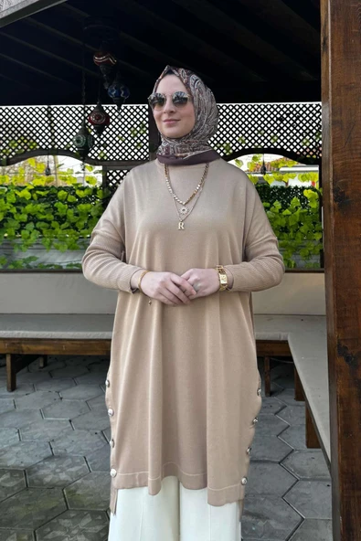 Sevda Triko Tunik Bej - Resim 6