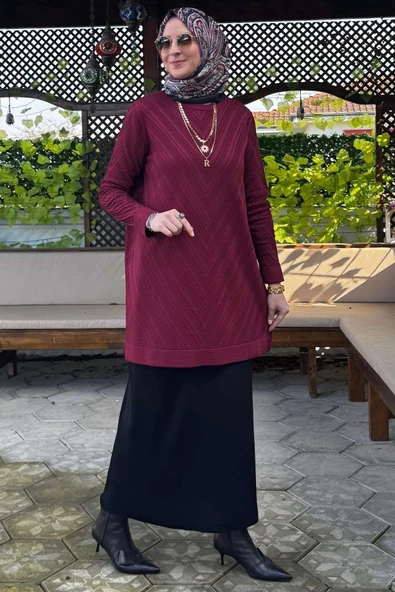 Damla Triko Tunik Bordo - Resim 5
