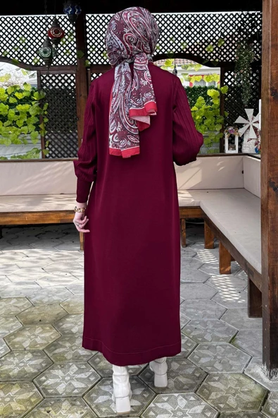 Yağmur Triko Elbise Bordo - Resim 6
