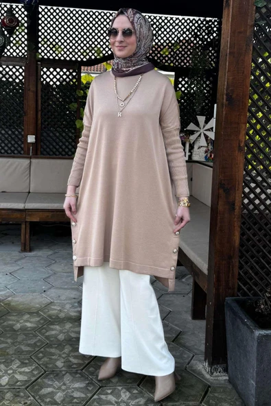 Sevda Triko Tunik Bej - Resim 8