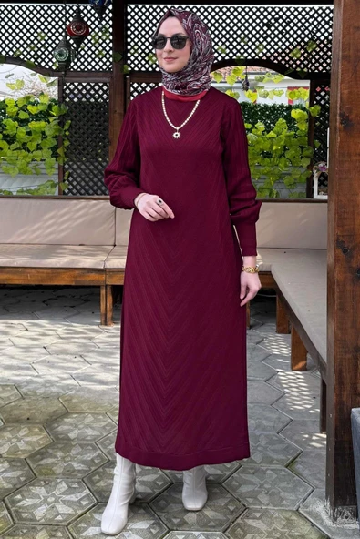 Yağmur Triko Elbise Bordo ürün görseli 1