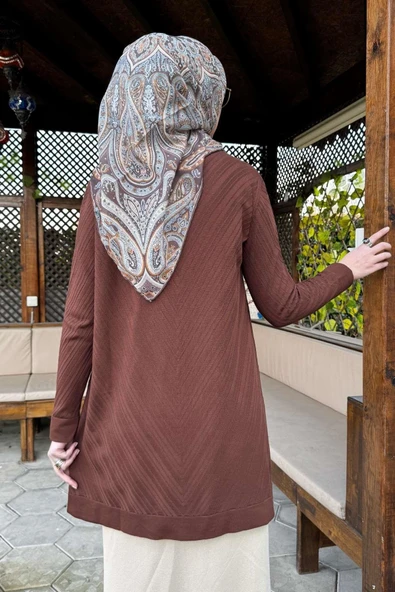 Damla Triko Tunik Kahve - Resim 7