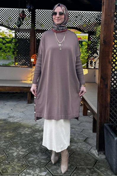 Sevda Triko Tunik Sütlü Kahve - Resim 7