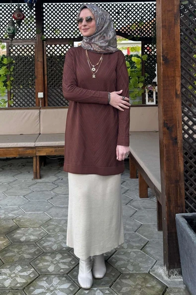 Damla Triko Tunik Kahve - Resim 2