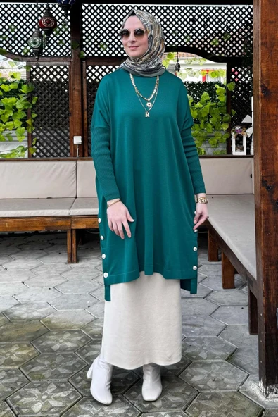 Sevda Triko Tunik Zümrüt - Resim 7