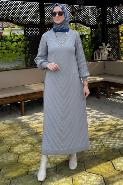 Yağmur Triko Elbise Gri - Resim 6