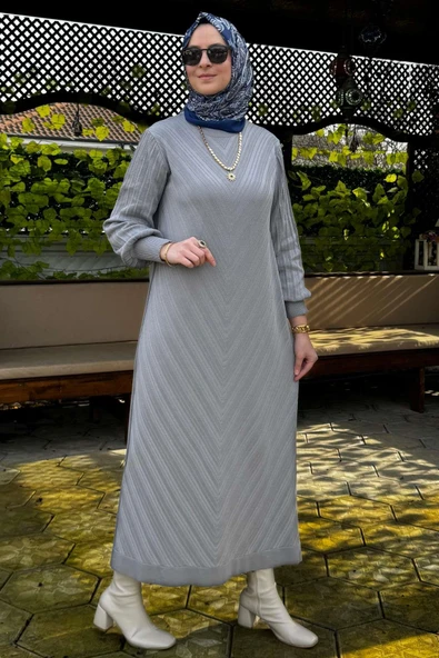 Yağmur Triko Elbise Gri - Resim 5
