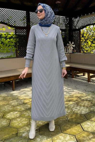 Yağmur Triko Elbise Gri - Resim 4