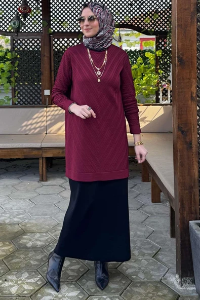 Damla Triko Tunik Bordo - Resim 3