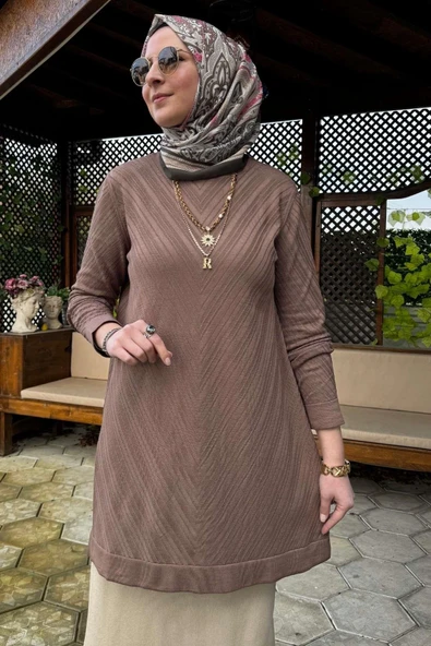 Damla Triko Tunik Sütlü Kahve - Resim 2