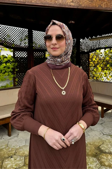 Yağmur Triko Elbise Kahve - Resim 3