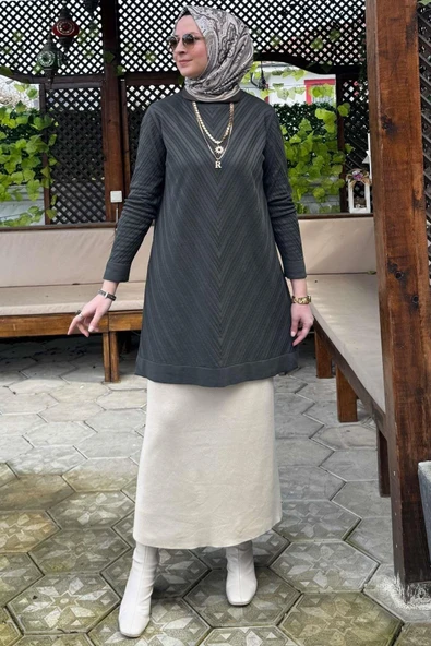 Damla Triko Tunik Haki - Resim 6