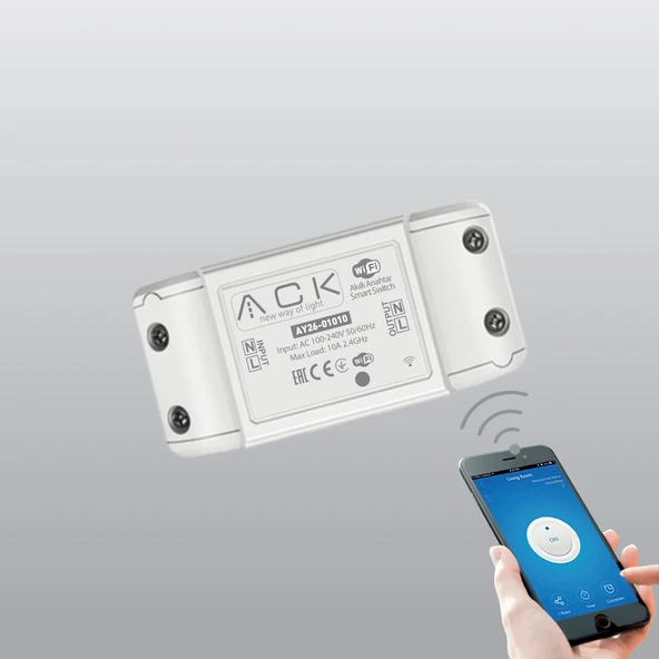 ACK WiFi Röle Akıllı Anahtar Switch Wi-Fi ile Uzaktan Smart Kontrol 90-230v 10A IP20 ürün görseli 1