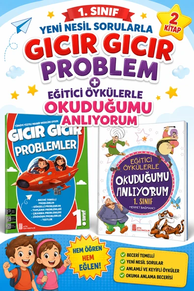 1.Sınıf Yeni Nesil Sorularla Gıcır Gıcır Problem + Eğitici Öykülerle Okuduğumu Anlıyorum ürün görseli 1