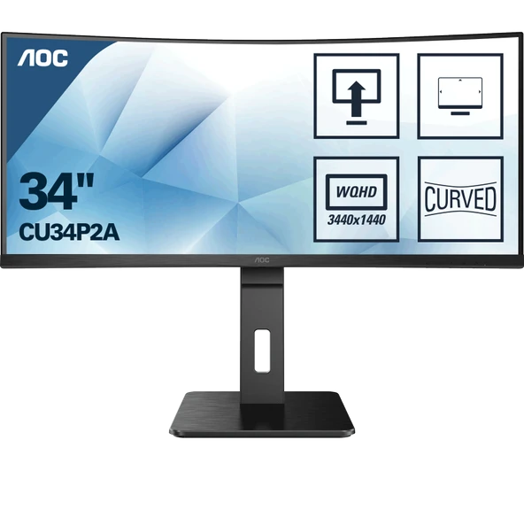 AOC CU34P2A 34 inc 1ms 100Hz 4K UHD VA HDMI DP USB Pivot Curved Monitör ürün görseli 1