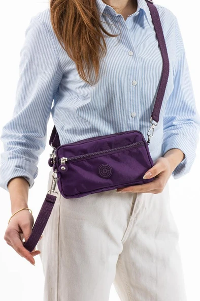 Klinkır Kumaş Mini Çapraz Askılı Kadın Çanta Yağmur Geçirmez El Askılı Çanta 20*10 Cm Mega Bag ürün görseli 1