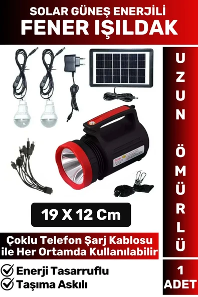 Premium Uzun Ömürlü Kamp Avcı Deprem Solar Güneş Enerjili Şarjlı Beyaz Işık Fener Işıldak ürün görseli 1