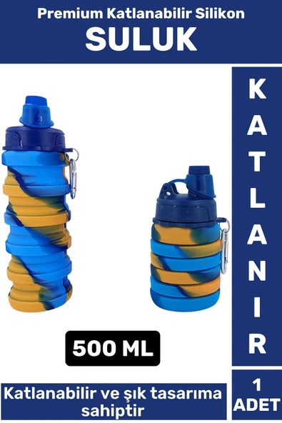 Premium Portatif BPA Free Şık Kamp Spor Seyahat Silikon Katlanabilir SULUK 500 ML ürün görseli 1