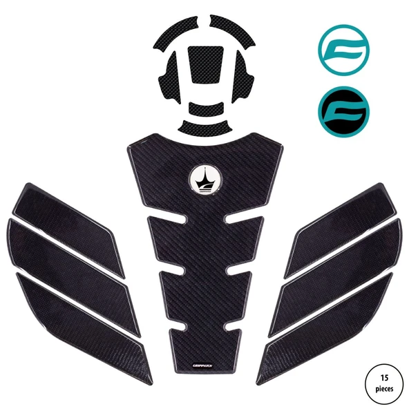 Grippatch CF 250 SR 2023 ile Uyumlu Kaydırmaz 15 Parça 6D Karbon Tank Pad Seti GC15 ürün görseli 1