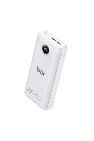 Bix Pb201 20000mah 22.5w 3 Çıkışlı Usb Qc 4.0 Type-c Pd Lcd Göstergeli Powerbank Beyaz ürün görseli 1