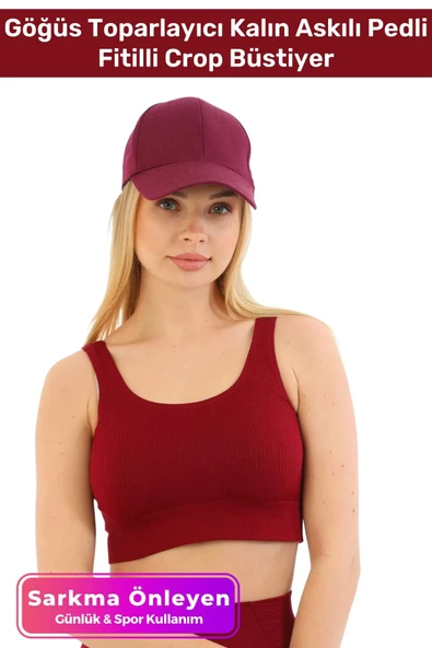 Özel Üretim Göğüs Toparlayıcı Sarkma Önleyen Spor Günlük Kalın Askılı Pedli Fitilli Crop Büstiyer ürün görseli 1