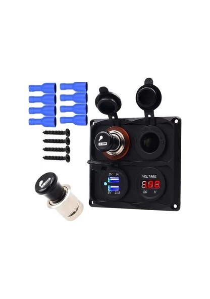 Switch Panel 4'Lü Marin Usb Voltmetre + S.Çakmaklık + Çakmaklık ürün görseli 1