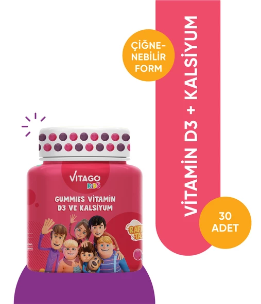 Vitago Kids Gummies D3 Vitamini, Kalsiyum İçeren 30 Adet Çiğnenebilir Gummy Jel ürün görseli 1