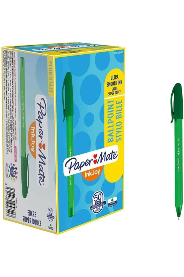 Paper Mate Kapaklı Tükenmez Kalem İnkjoy 100 1.0 MM Yeşil S0957150 (50 Li Paket) ürün görseli 1