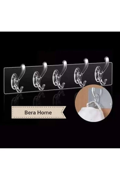 5'li Kendinden Yapışkanlı Güçlü Şeffaf Askılık - Kapı Arkası Mutfak Duvar Banyo Askı ürün görseli 1